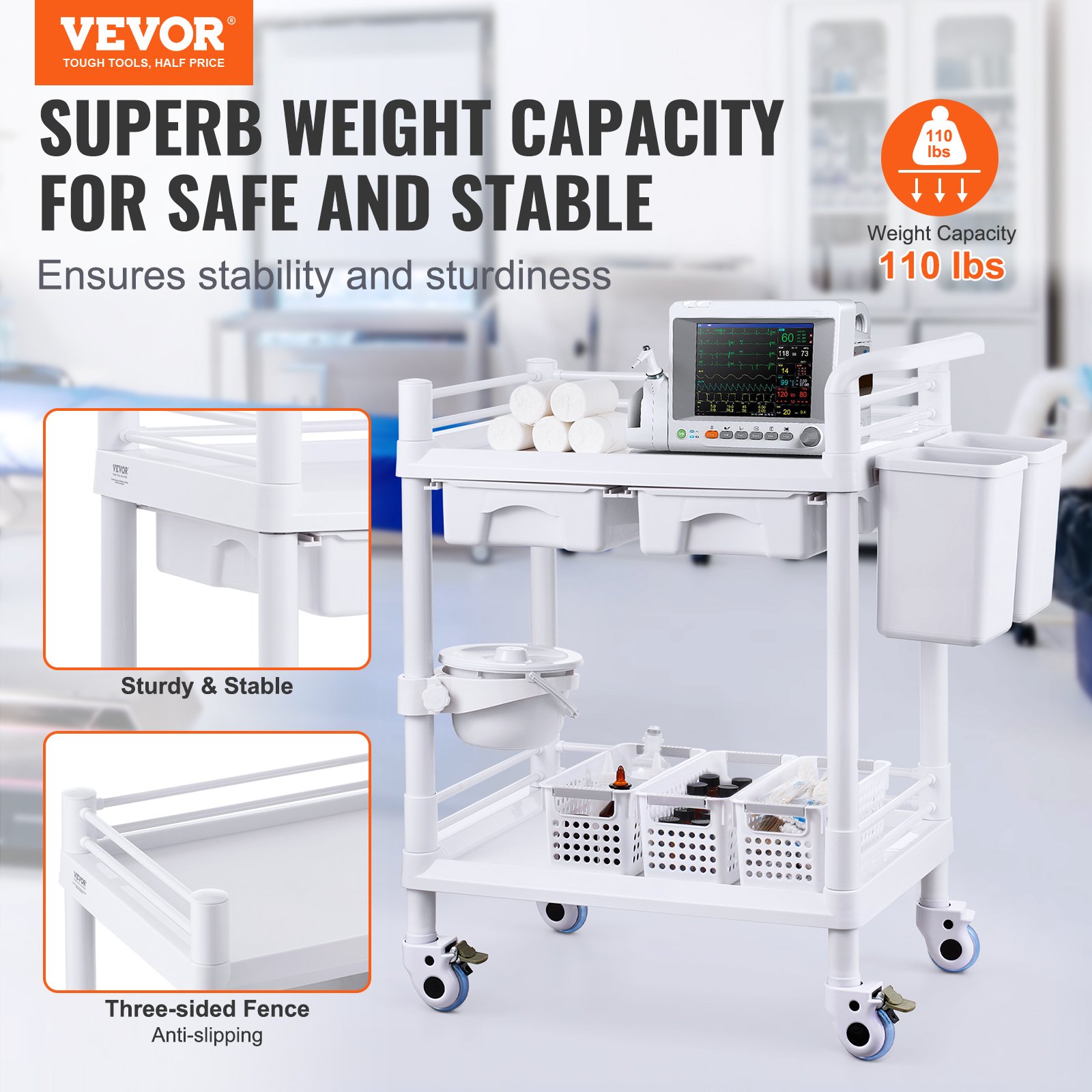 Medical Laboratory - 2 Tiers Lab Carts, Lab Utility